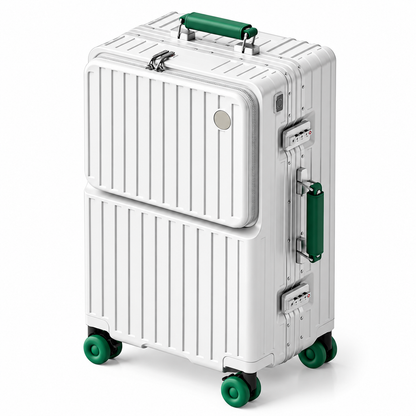 Luxury Aluminum Frame Travel Suitcase with Front Opening, TSA Lock & Universal Wheels