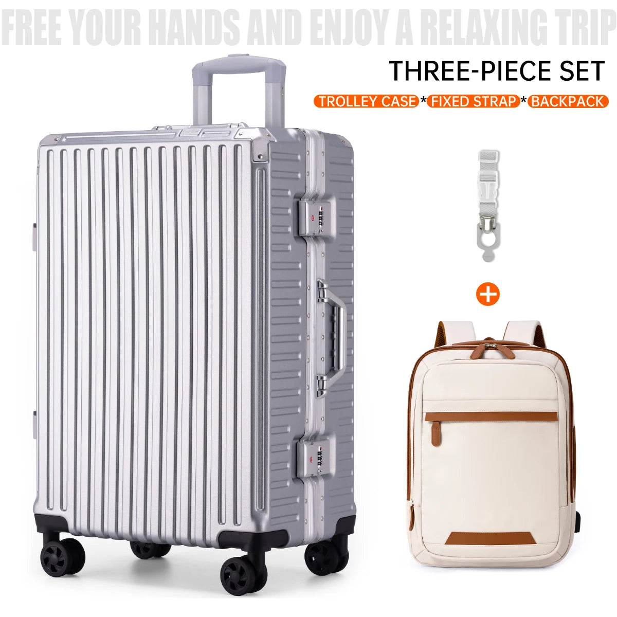 Aluminum Frame Rolling Travel Suitcase with USB Port & Combination Lock