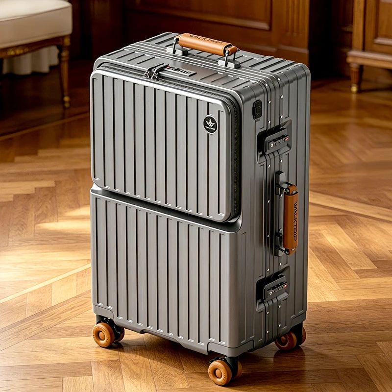 Luxury Aluminum Frame Travel Suitcase with Front Opening, TSA Lock & Universal Wheels