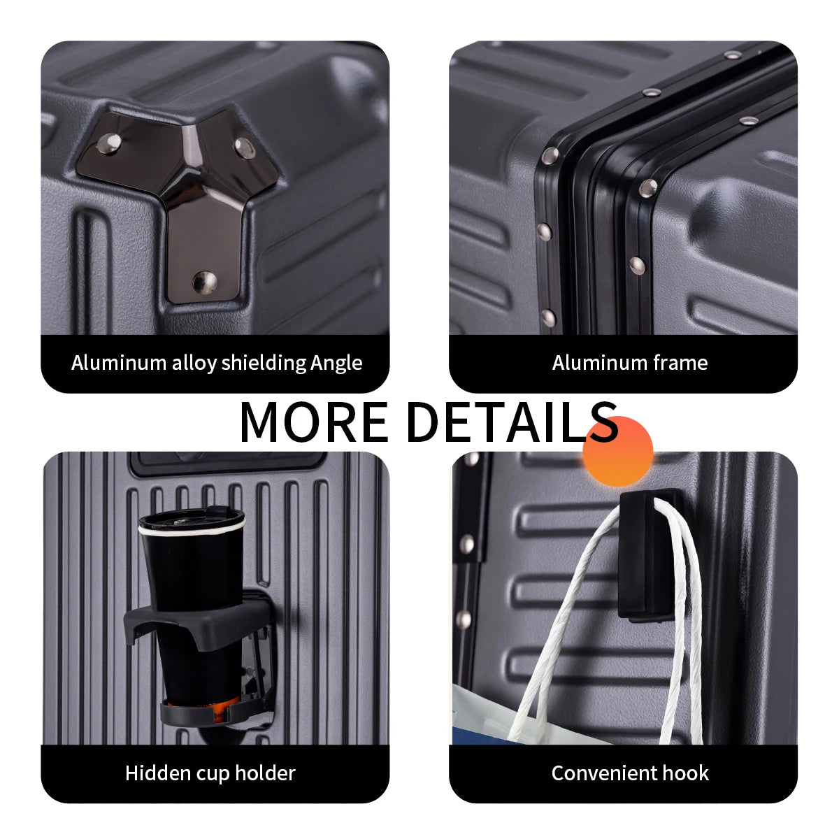Aluminum Frame Rolling Travel Suitcase with USB Port & Combination Lock