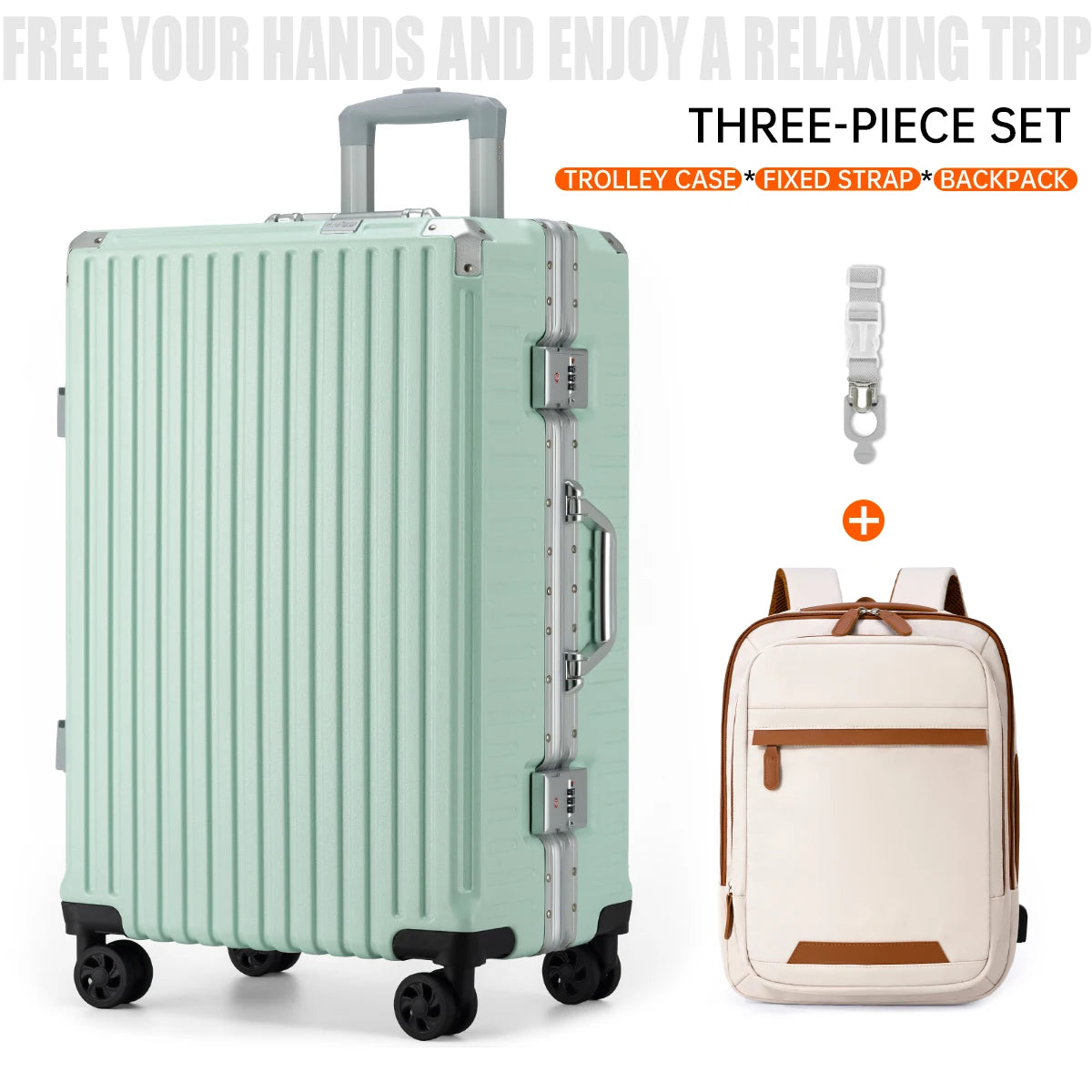 Aluminum Frame Rolling Travel Suitcase with USB Port & Combination Lock