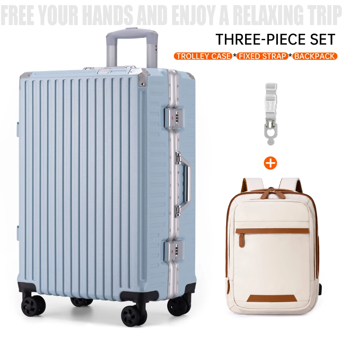 Aluminum Frame Rolling Travel Suitcase with USB Port & Combination Lock