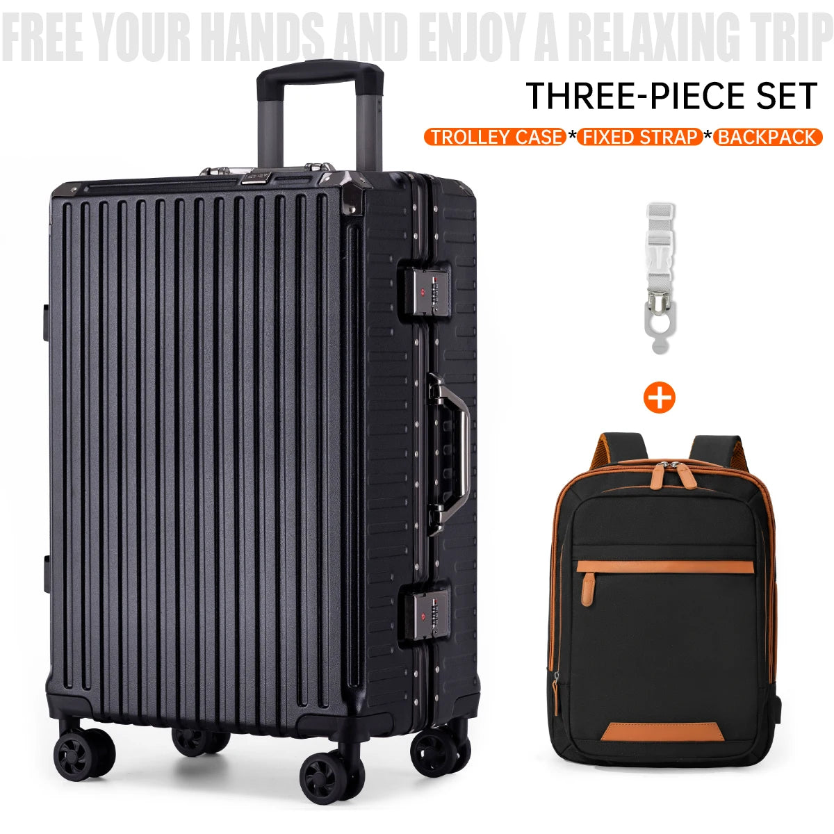 Aluminum Frame Rolling Travel Suitcase with USB Port & Combination Lock
