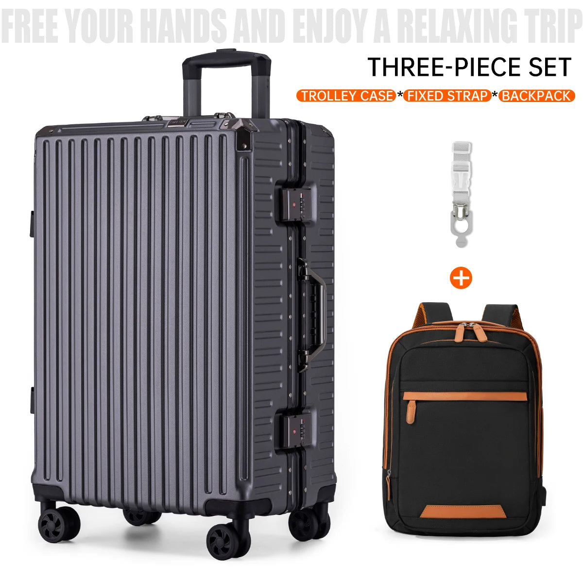 Aluminum Frame Rolling Travel Suitcase with USB Port & Combination Lock