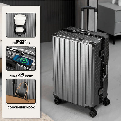 Aluminum Frame Rolling Travel Suitcase with USB Port & Combination Lock