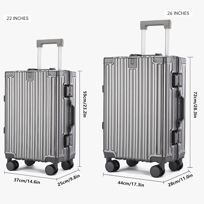 Large Capacity Aluminum Frame Travel Suitcase with Combination Lock & Spinner Wheels