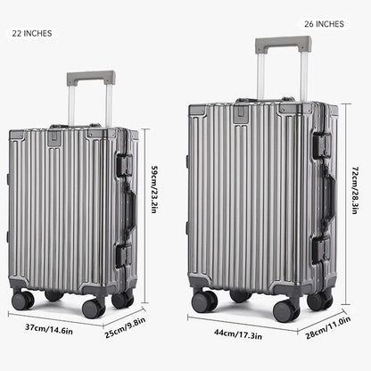 Large Capacity Aluminum Frame Travel Suitcase with Combination Lock & Spinner Wheels
