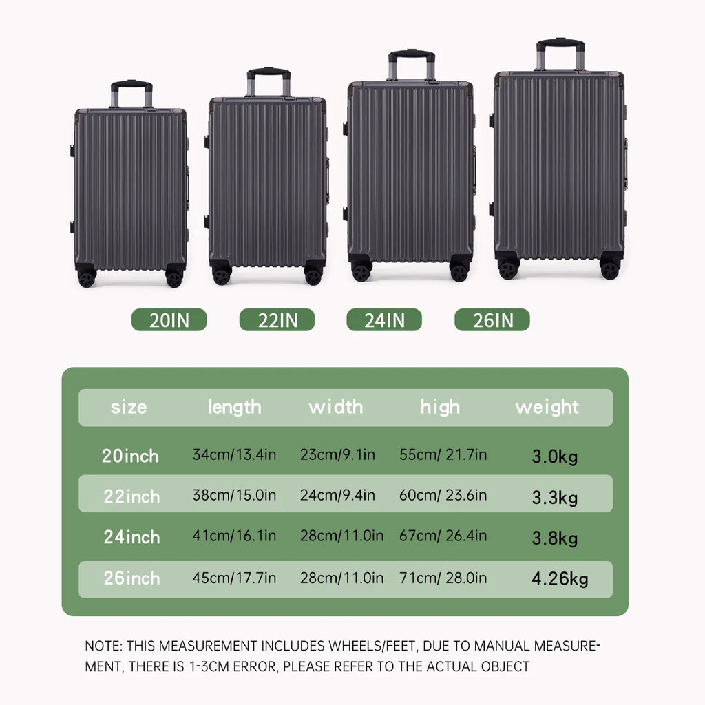 Aluminum Frame Rolling Travel Suitcase with USB Port & Combination Lock