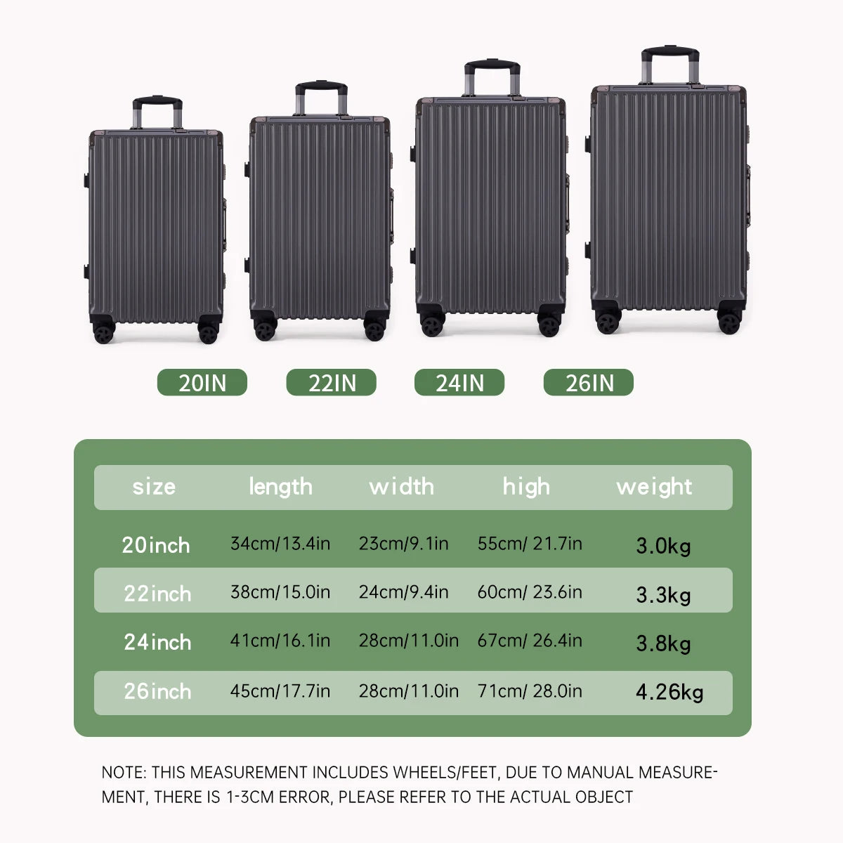 Aluminum Frame Rolling Travel Suitcase with USB Port & Combination Lock