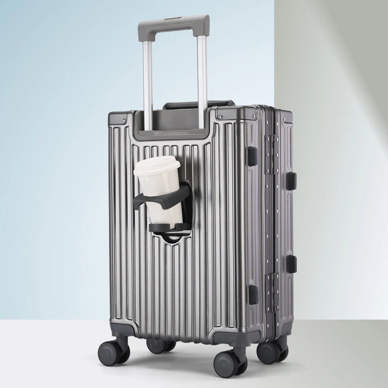 Large Capacity Aluminum Frame Travel Suitcase with Combination Lock & Spinner Wheels