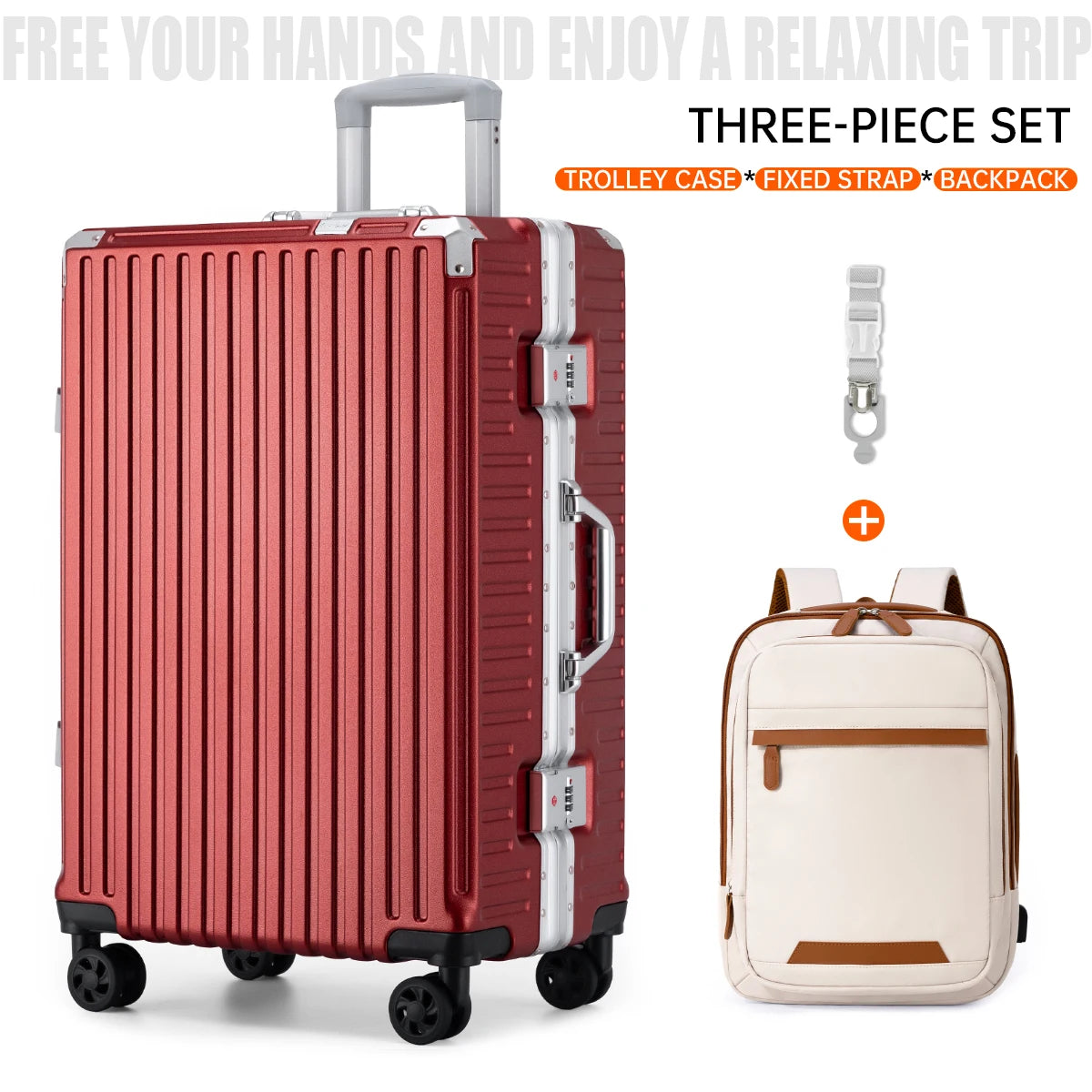 Aluminum Frame Rolling Travel Suitcase with USB Port & Combination Lock