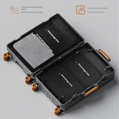 Luxury Aluminum Frame Travel Suitcase with Front Opening, TSA Lock & Universal Wheels